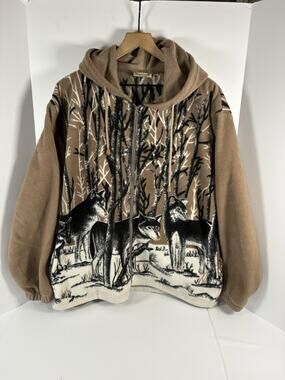 Anderson Originals Wolf Fleece Hoodie Mens XL Full Zip Wildlife Forest Jacket